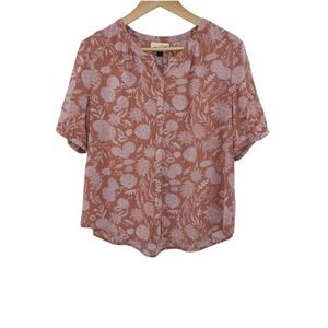 Universal Thread‎ Women Floral Print Short Sleeve Button Down Blouse Size M